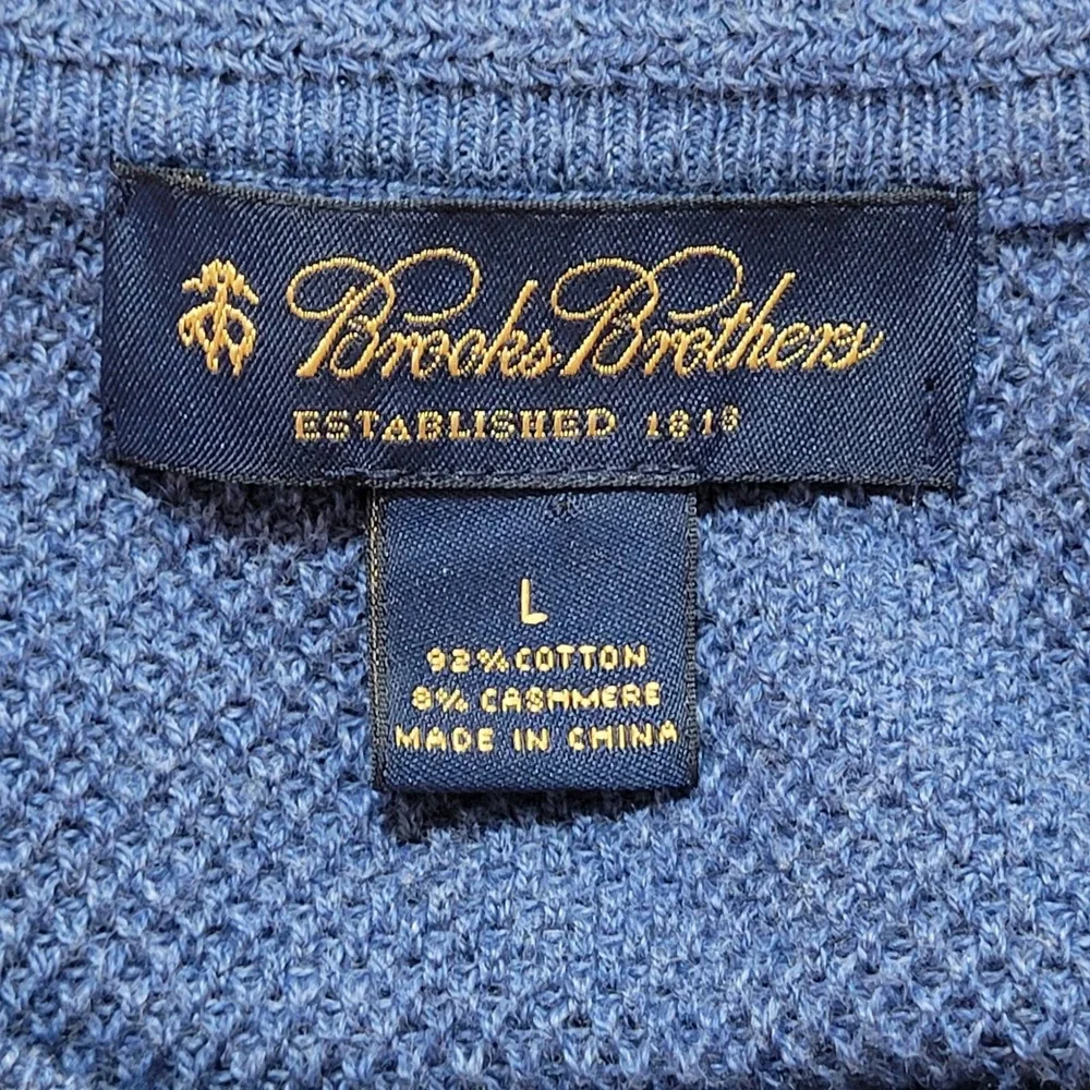 Brooks Brothers V-Neck Sweater Vest Adult Large Blue Cotton Cashmere Blend Mens‎